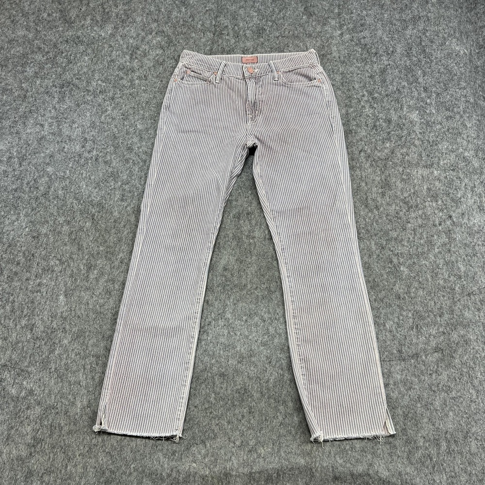 Mother Jeans Womens 25 Pink Stripe Rascal Ankle Snippet Raw Hem Stretch Denim